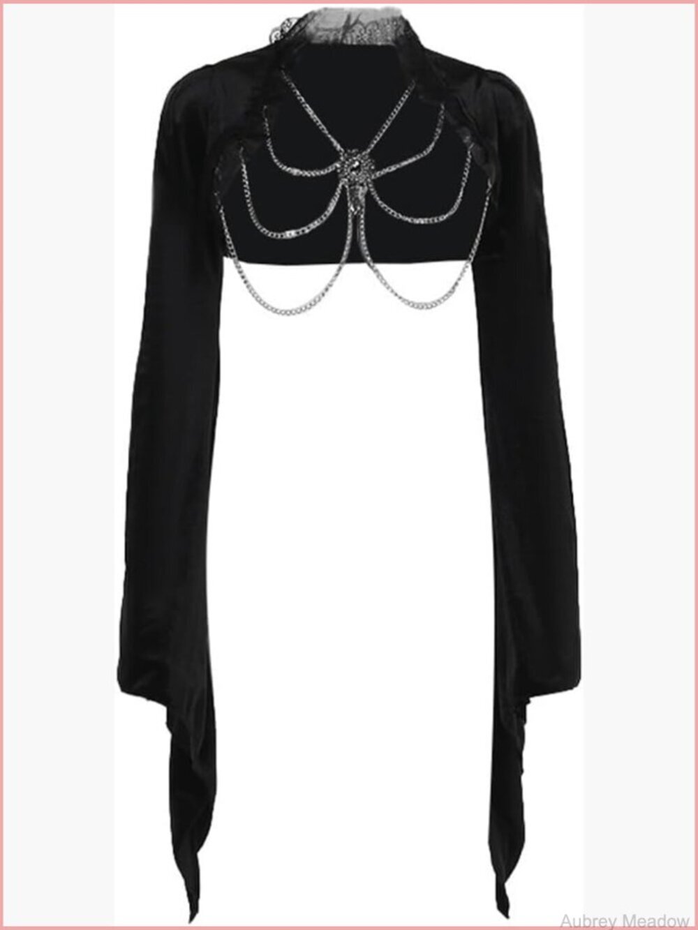 Bell Sleeve Crop Top Chains Lace Up Victorian Shrug Y2k Grunge Bolero